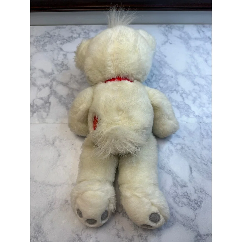 Precious Moments White Teddy Bear Plush Red Ribbon Teal Eyes Vintage Collectible